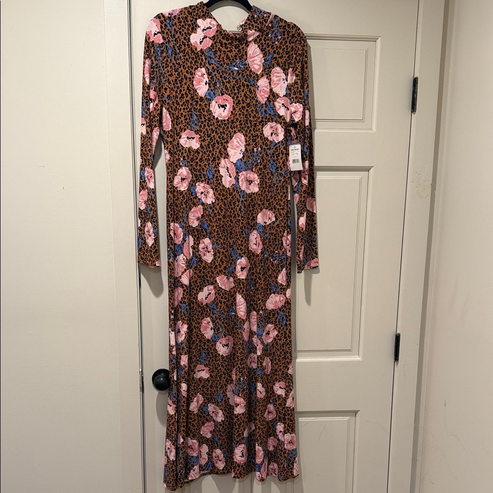 Free People Leopard and Floral Long Sleeve Dress